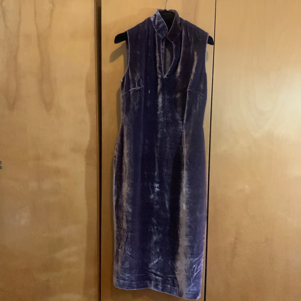 Satin Piping Silk And Rayon Velvet Dress.